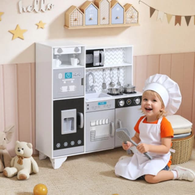 Aiyaplay Kids Play Kitchen Toy Kitchen With Stove Sounds, Ice & Coffee Maker