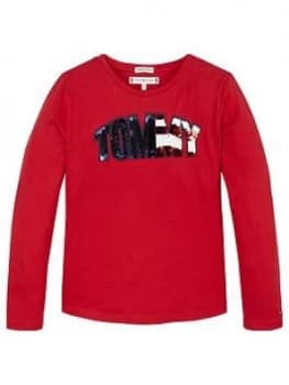 Tommy Hilfiger Girls Long Sleeve Sequin Logo T-Shirt - Red