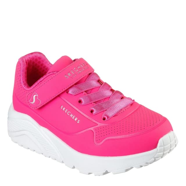 Skechers Duraleather W Metallic Heel Lace Up Low-Top Trainers Girls White/Pink female C10 (27.5)