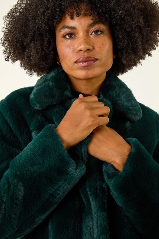 Roman Womens Faux Fur Longline Coat in Emerald Size: 16 Emerald Female 16