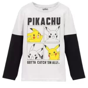 Pokemon Boys Pikachu Long-Sleeved Skater Top (13-14 Years) (Grey)