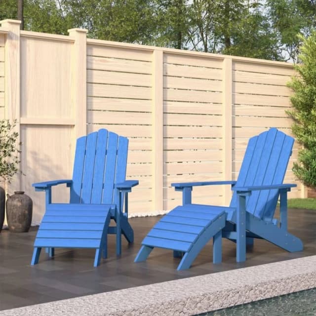 VIDAXL Garden Adirondack Chairs 2 pcs with Footstools hdpe Aqua Blue Vidaxl 8720286847183