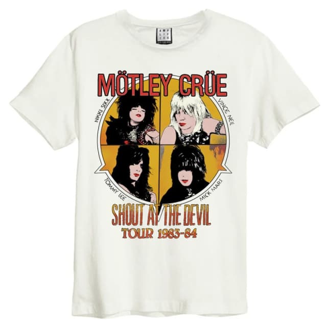 Amplified Amplified Men Shout At The Devil Motley Crew T-Shirt in White Size: X-Small White XS Male 5059699798212