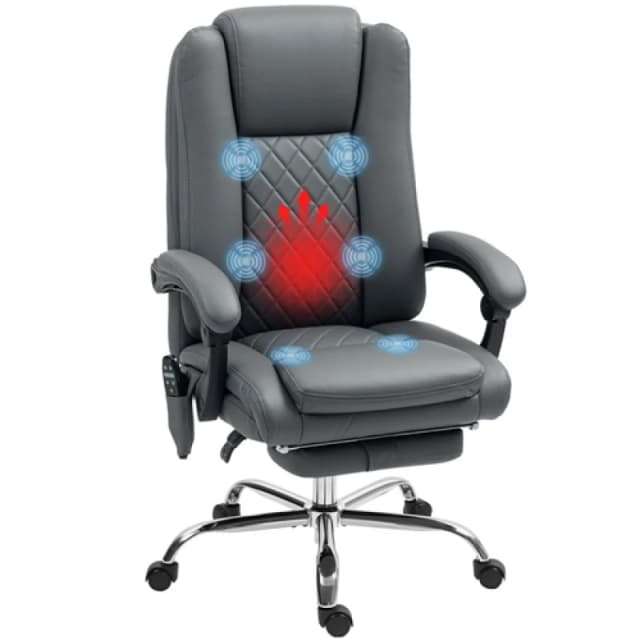 HOMCOM HOMCOM Heated Massage Office Chair, Wide Executive Computer Chair, PU Leather in Light Grey Light Grey One Size Unisex 5063603327535