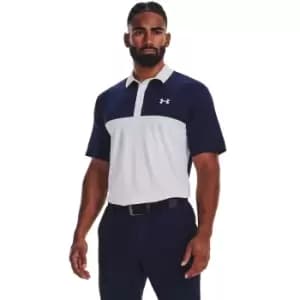 Under Armour Mens Perf 3.0 Color Block Polo White/Navy 3XL