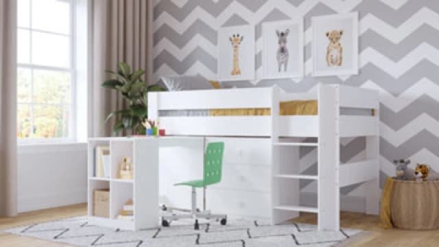 Kudl Mid Sleeper, Desk, Drawers Bundle - White COABUNW