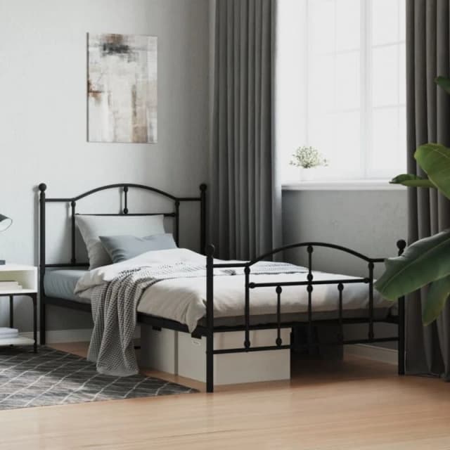 Vidaxl Metal Bed Frame Without Mattress With Footboard Black 107X203 Cm, Black 353453