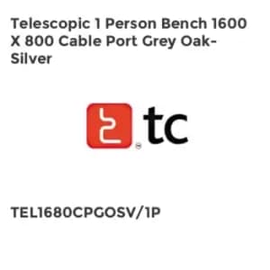 TC Group Telescopic 1 Person Bench 1600 x 800 Cable Port Grey Oak-Silver