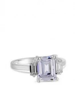 Simply Silver Sterling Silver Cubic Zirconia Tri Stone Emerald Cut Ring