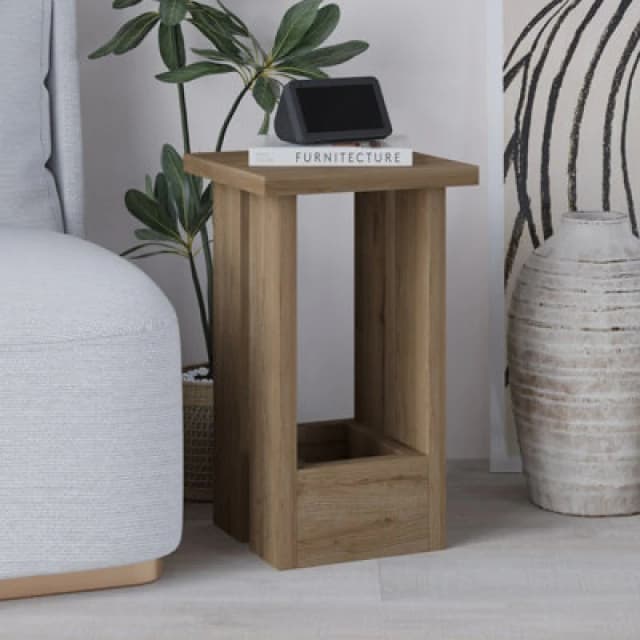 Decortie Tasos Natural Oak Square Side Table Nightstand (W) 30Cm