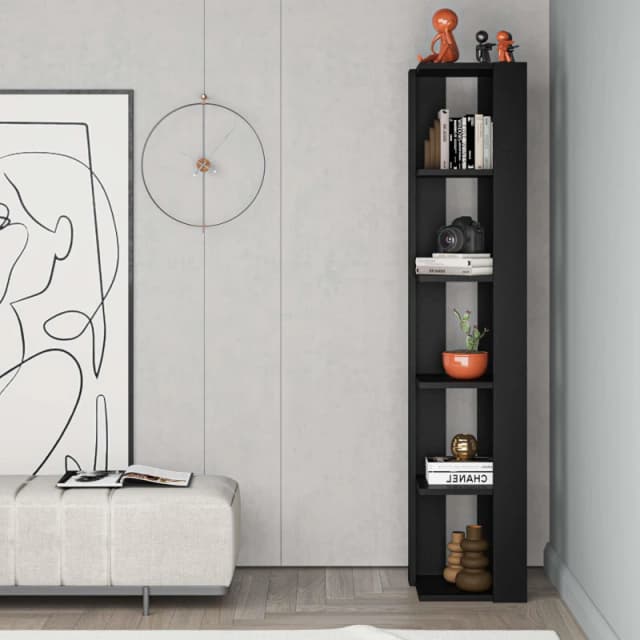 Decortie Corner Bookshelf Unit 34X161Cm Wall-mounted Bookcase, Particleboard, Black 8683628012390