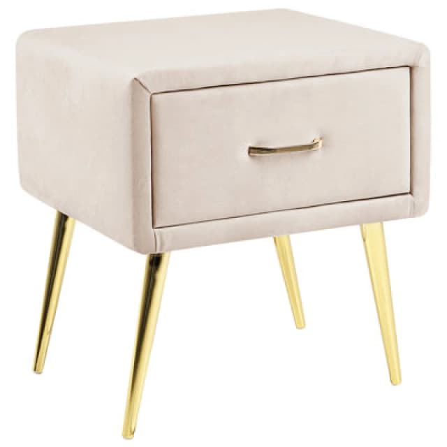 Beliani 1 Drawer Bedside Table Flayat Velvet Light Beige