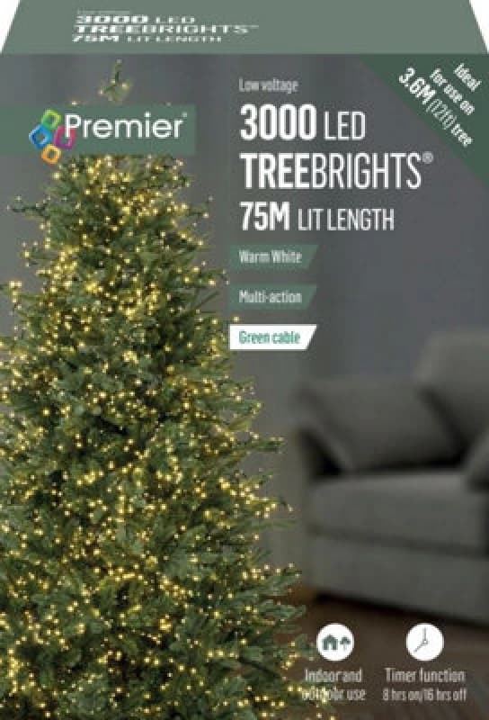 Samuel Alexander 3000 LED 75m Premier TreeBrights Indoor Outdoor Christmas Multi Function Mains Operated String Lights with Timer in in Cool White Whi