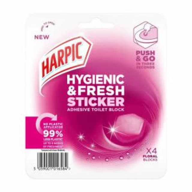 Harpic Hygienic & Fresh Floral Stickers Toilet Freshener, 4 per Pack