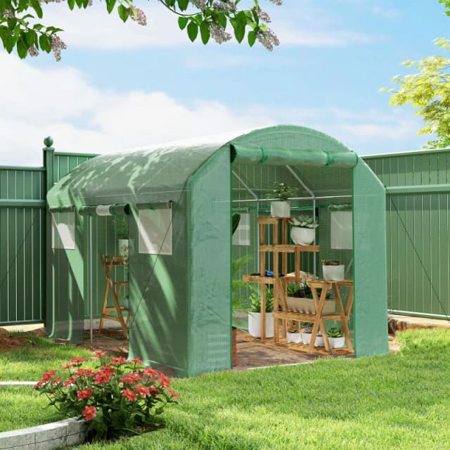 Outsunny Polytunnel Greenhouse with 3 Roll-up Doors - Green - 3m TJ Hughes 5063603814158