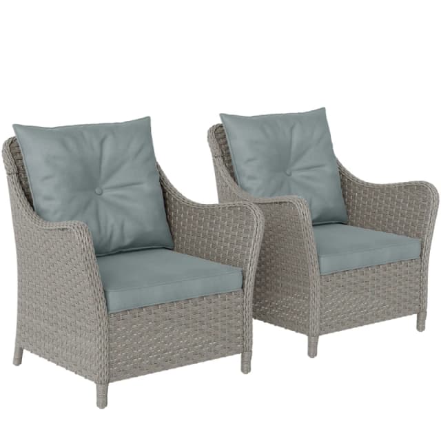 Outsunny 2 Pieces Rattan Garden Chairs, Cushioned Rattan Chairs, Light Grey 860-408V70LG
