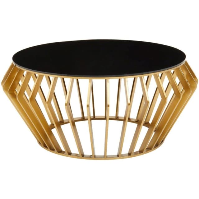 Premier Housewares Spacious Gold Round Coffee Table with Black Glass, Modern Gold Finished Table, Luxurious Black Coffee Table Gold