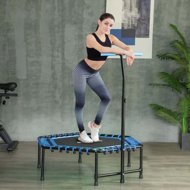 SPORTNOW 45" Fitness Trampoline with Adjustable Handle, LED Lights, Blue A71-047V01BU