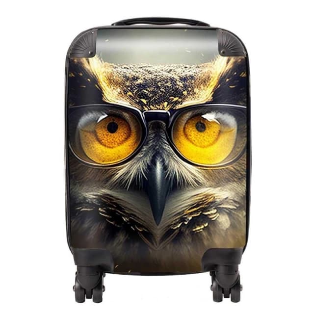 Warren Reed - Designer Owl Splashart Suitcase in Yellow Size: Small Yellow Unisex Small