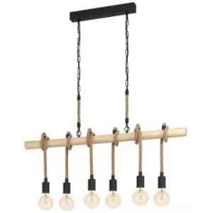 Netlighting Youngstown 6 Lamp Straight Bar Pendant Ceiling Light Black, Brown