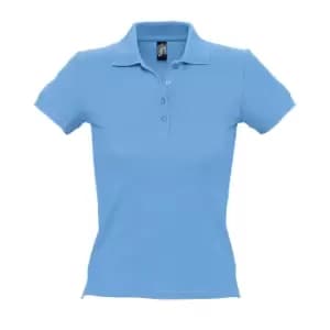 SOLS Womens/Ladies People Pique Short Sleeve Cotton Polo Shirt (M) (Sky Blue)