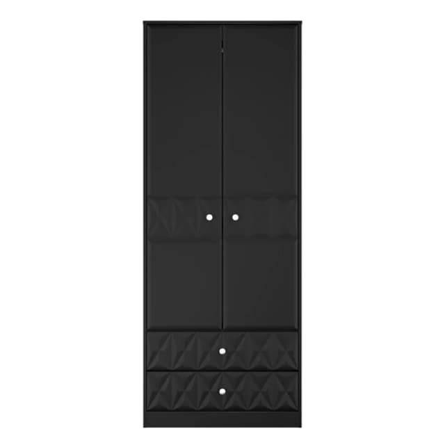 Genoa Ready Assembled Contemporary Black 2 Drawer Tall Double Wardrobe (H)1960mm (W)740mm (D)520mm