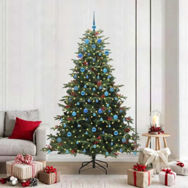 vidaXL Artificial Christmas Tree with LED Strip Lights, Blue Balls Green 210 cm, Green 3395566