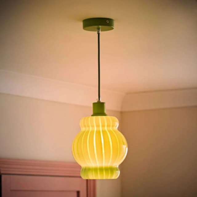ValueLights ValueLights Taffy Stripe Green Glass Pendant Ceiling Light and Bulb in Pale Green Pale Green One Size Unisex 5059406071362
