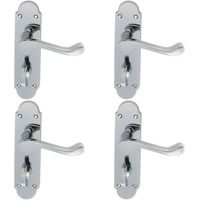 Loops 4x PAIR Victorian Upturned Lever on Bathroom Backplate 170 x 42mm Chrome Multi