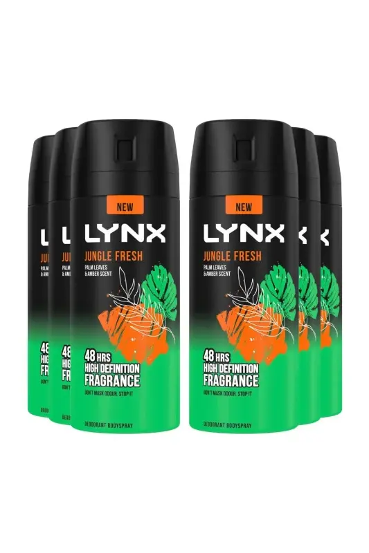 Lynx 'Body Spray' Jungle Fresh High Definition Deo 150ml 6pk Green male