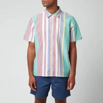 Polo Ralph Lauren Mens Oxford Short Sleeve Stripe Shirt - Green/Red Multi - M