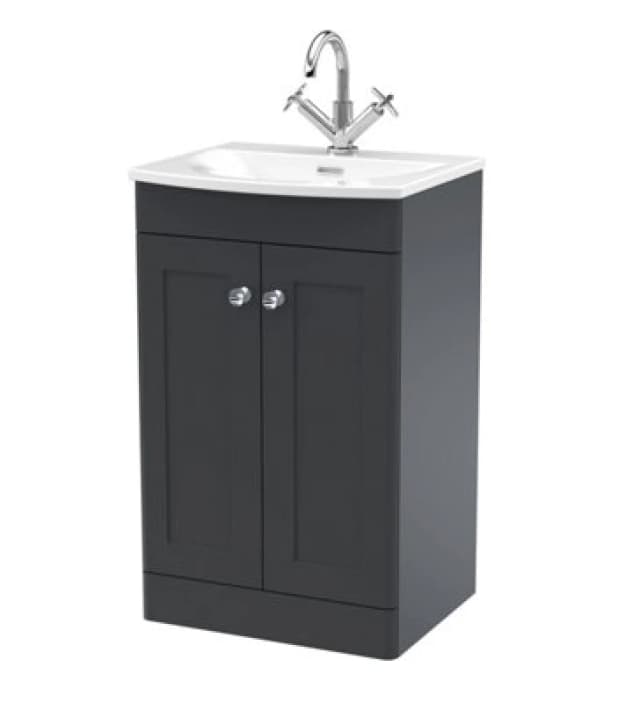 NUIE Nuie - Classique Floor Standing 2-Door Vanity Unit with Curved Basin 500mm Wide - Satin Anthracite CLC1423J
