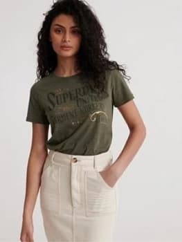 Superdry Workwear Metallic T-Shirt - Green, Size 6, Women