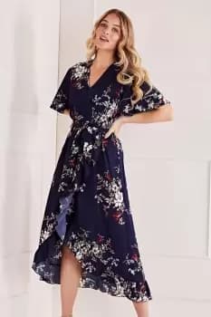 Navy Floral Short Sleeve Maxi Dress