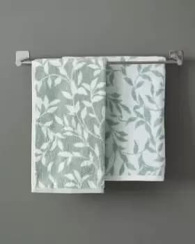 Cotton Traders 2 Pack Trailing Leaf Jacquard Hand Towel in Green