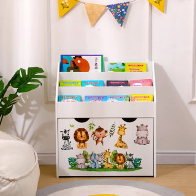 Furniturehmd Children Kids White Bookshelf, Book Rack, Book Toy Storage Organizer Unit,cabinet