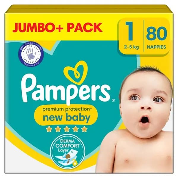 Pampers New Baby Size 1 Jumbo Plus Pack 80 Nappies