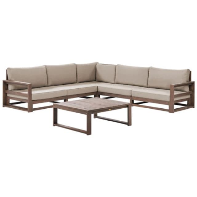 Beliani Garden Corner Sofa With Table 5 Seater Timor Modular Certified Acacia Wood Dark Brown