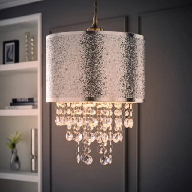 ValueLights ValueLights Bonita 28cm Glitter Droplet Easy Fit Ceiling Light Lamp Shade and Bulb in Silver Silver One Size Unisex 5055759990831