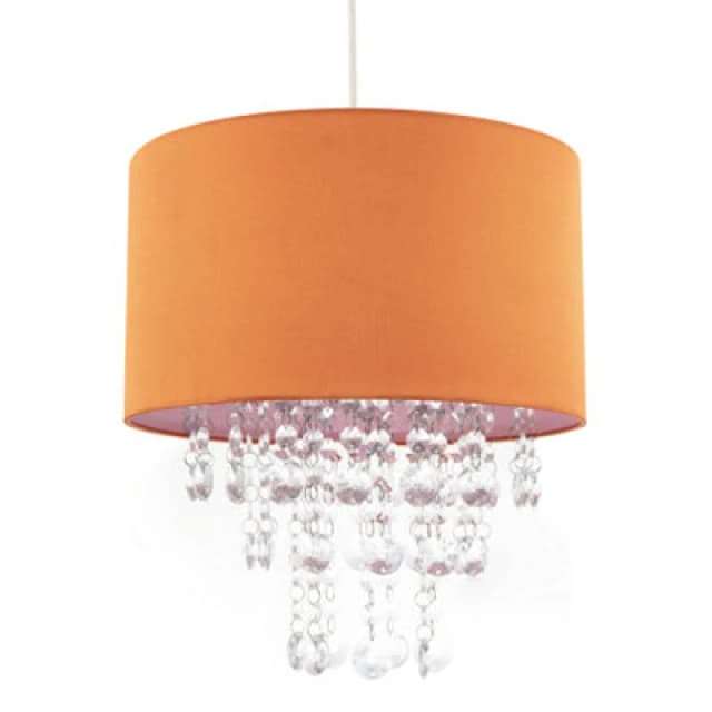 Happy Homewares Modern Orange Satin Fabric Pendant Shade With Clear Acrylic Drops
