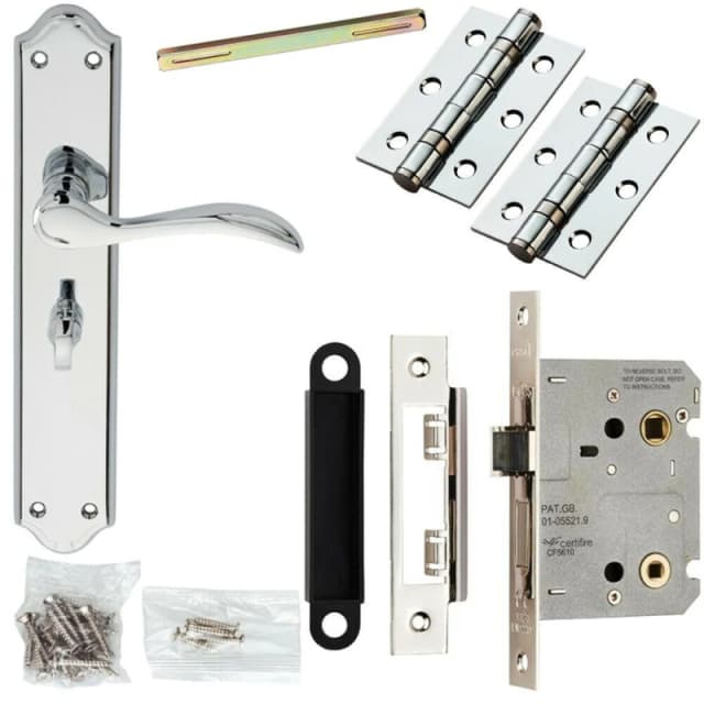 Loops Door Handle & Bathroom Lock Pack Chrome Tall Victorian Thumb Turn Backplate Multi