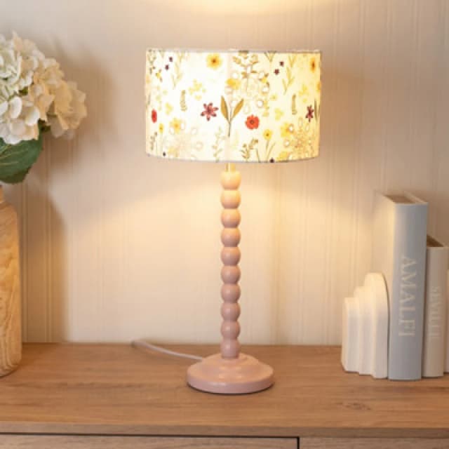ValueLights ValueLights Bobbins Pink Table Lamp with Floral Embroidered Drum Lamp Shade in Pale Pink Pale Pink One Size Unisex 5059406056253