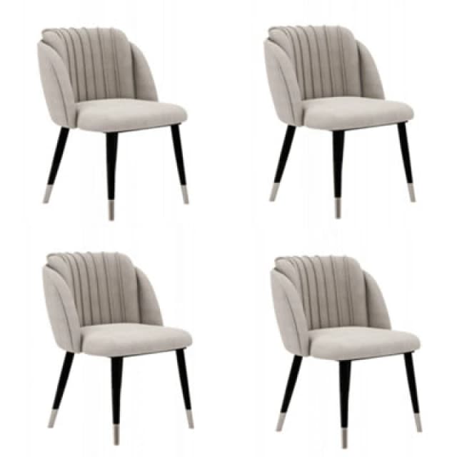 Life Interiors Life Interiors Set of 4 Milano Velvet Dining Chairs with Stylish Ribbed Back Design, Black Metal Legs with Silver Tips in Grey Grey One