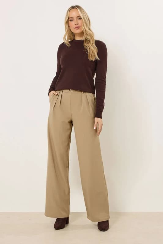 Long Tall Sally Womens Tall Buckle Wide Leg Trousers in Natural Size: 16L Natural Female 16L