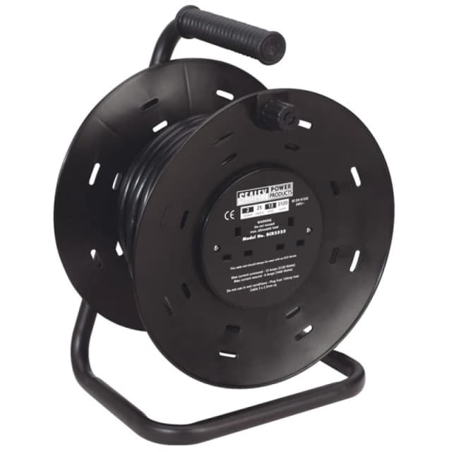 Sealey 4 Socket Heavy Duty Cable Extension Reel 240v BCR2525 Length: 25m