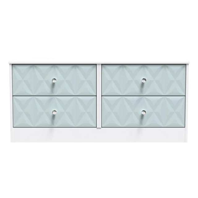 San Jose Ready Assembled Matt Duck Egg Blue & White 4 Drawer Wide Chest (H)521mm (W)1146mm (D)395mm