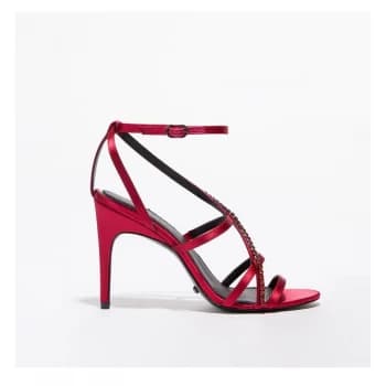 Reiss Dana Jewel Strap Heeled Sandals - Raspberry Satin