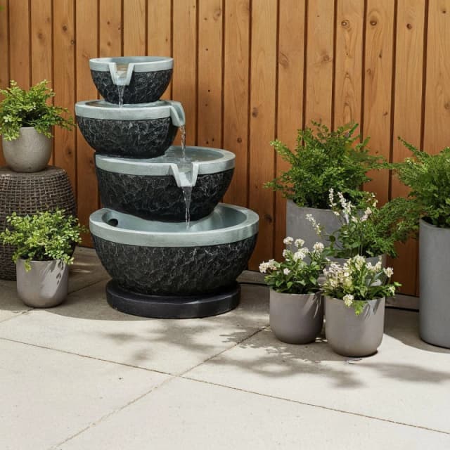 Streetwize Tiered Cascade Solar Fountain -Four-Bowl Waterfall Grey/Black unisex 4 Bowls