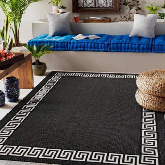 RugsX Carpet Sisal Flat 49373690 Greek Black / Cream 80X150 Cm