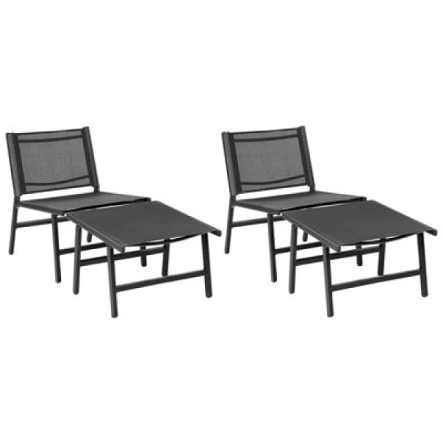 Beliani Set Of 2 Garden Chairs Marceddi With Footstool Metal Black